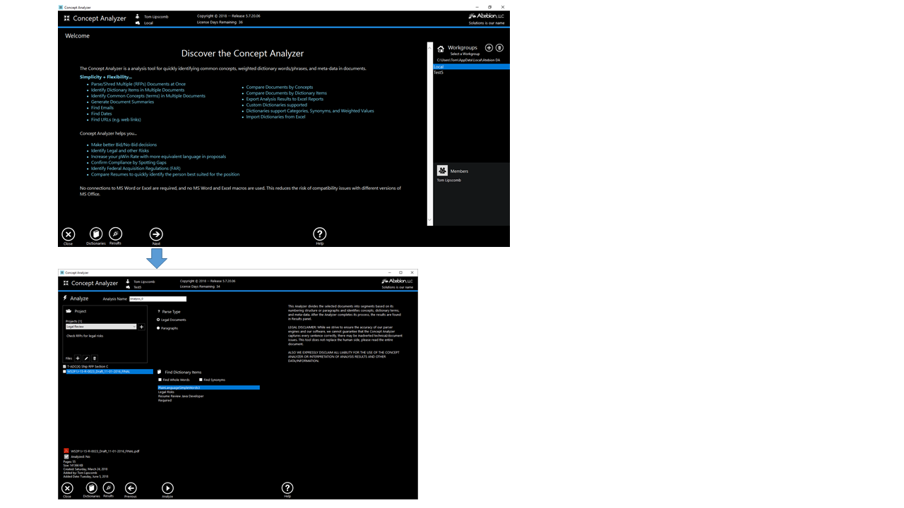 Screen image of the Analyze panel