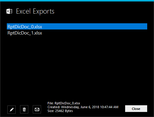 Image of the Results Concept Excel Reports window