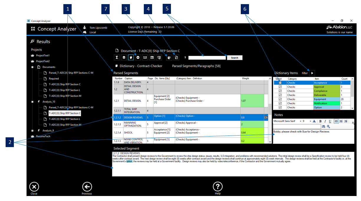 Screen image of the Dictionary Results panel