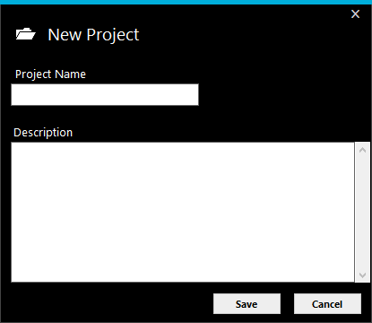 Screen image of the New Project window