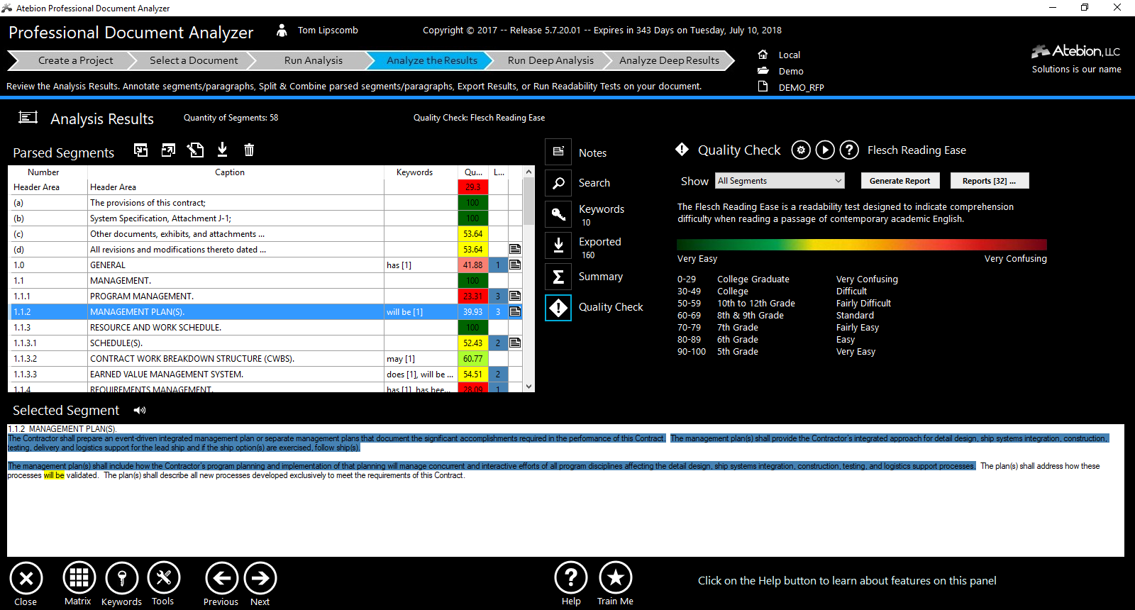 Screen image of the Analyze panel