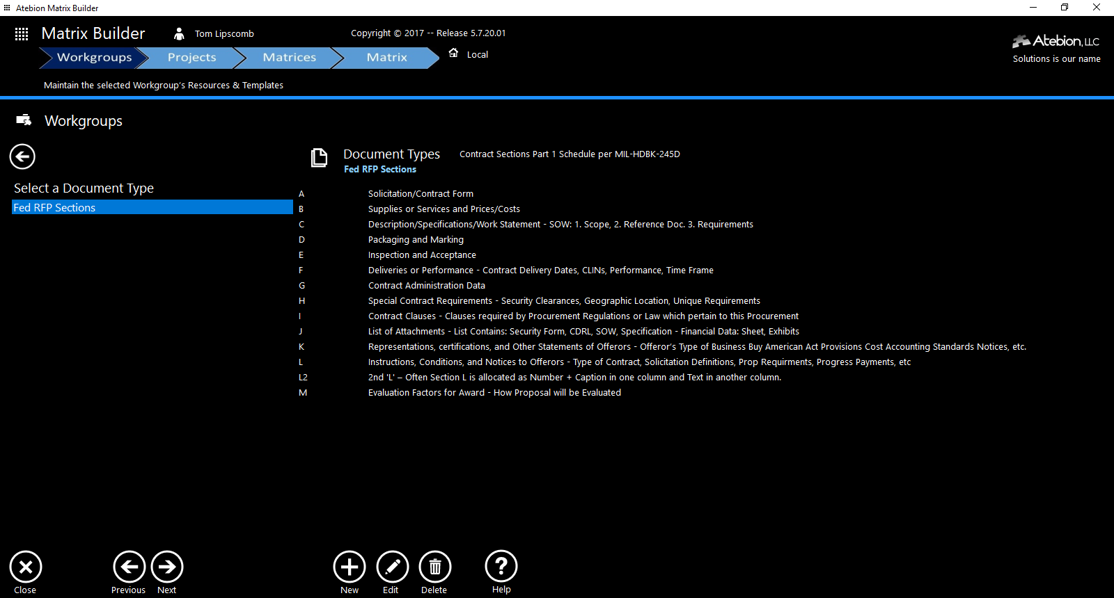 Screen image of the Document Type sub-panel