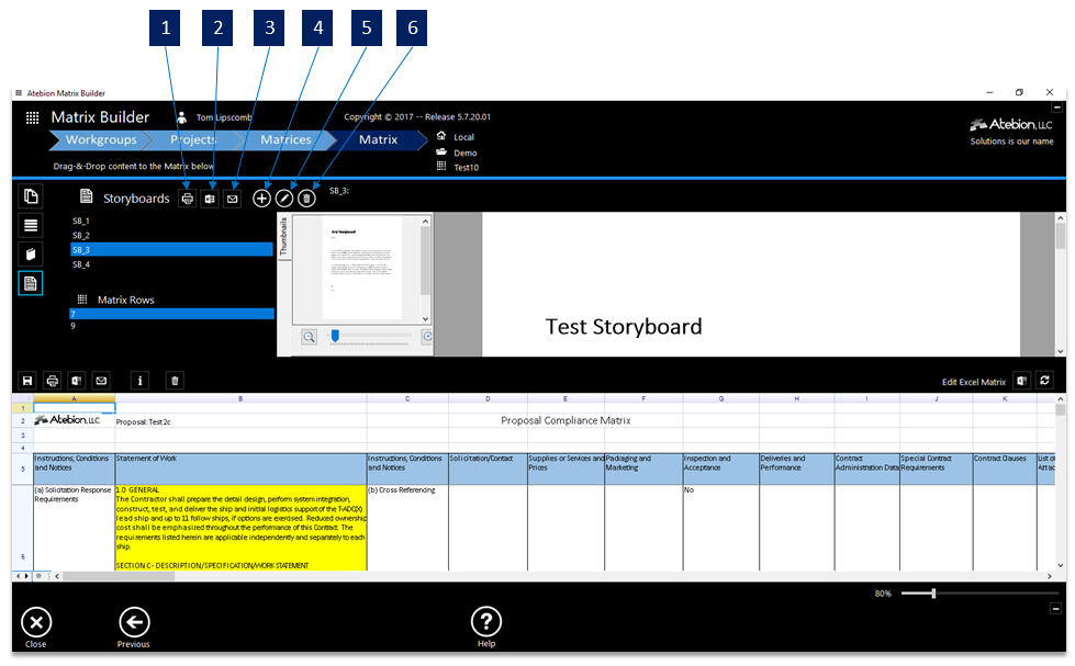 Screen image of the Matrix panel